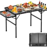 Folding Camping Table with 2 Extra Desktop, Height Adjustable Portable Grill Table, Metal Outdoor Grill Table for Outside, Camping Cooking Tables for Picnic, BBQ, 53.14 x 26.6 x 23.6 inches Large Size