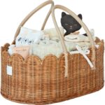 BEBE BASK Premium Baby Diaper Caddy Organizer – Handmade & Award-Winning Scalloped Rattan Basket – Luxury Diaper Caddy Basket – Elegant Scalloped Edge (Mocca)