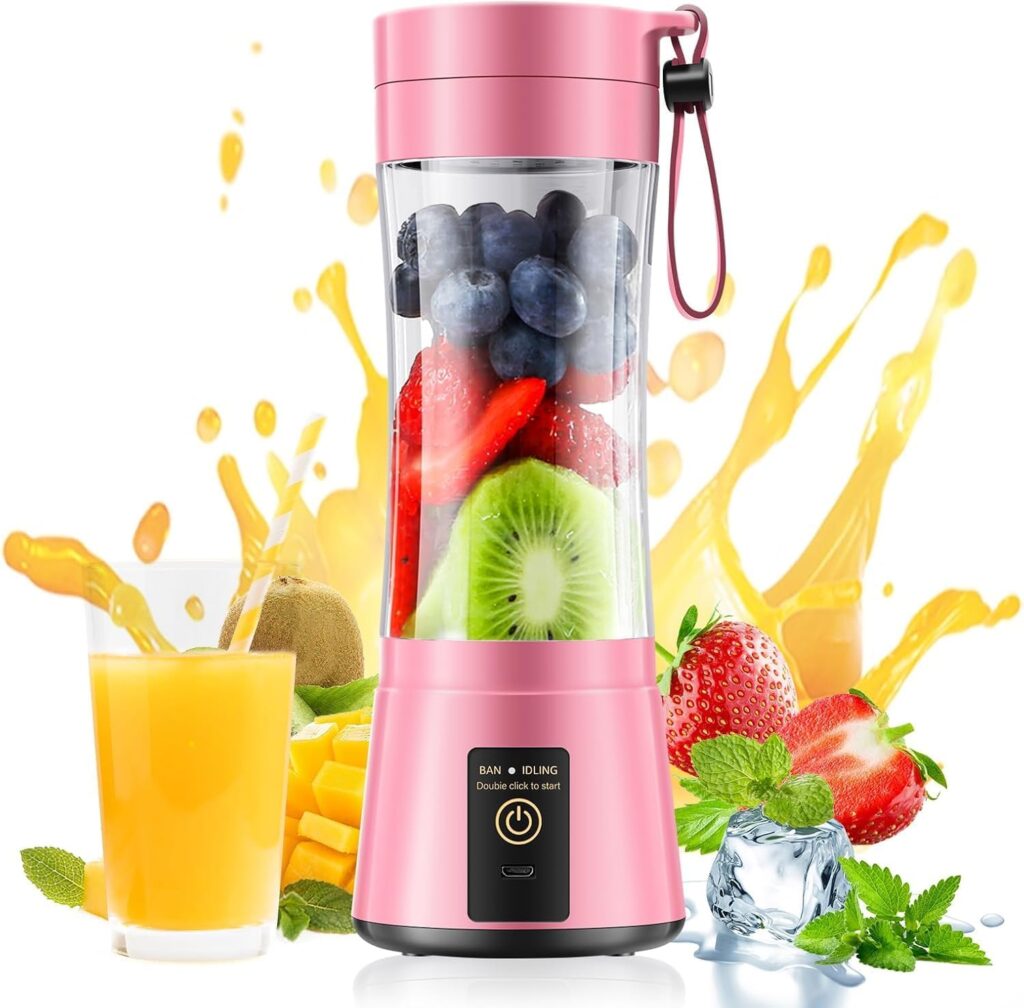 Cordless Portable Personal Size Blender – Mini Blender Make Smoothies and Shakes, 380Ml BPA Free Travel Cup, Powerful Blending Suit in Office/Home/Gym