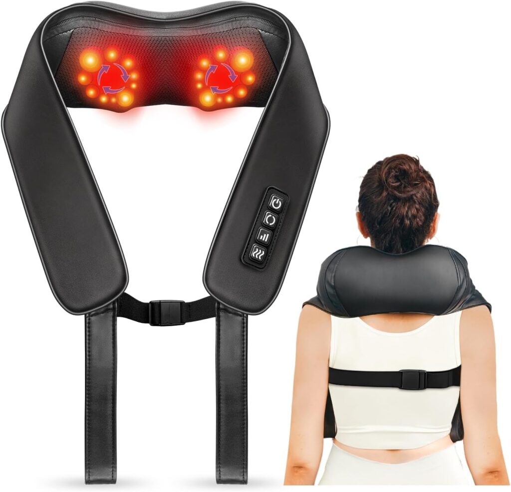 TISSCARE Shiatsu Neck Massager for Pain Relief Deep Tissue, Back Massager with Heat, 3D Kneading Electric Massager for Shoulder, Leg, Plug-in for Home, Office, Car, Ideal Gift for Women Men Mom Dad