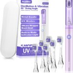 Metal Electric Toothbrush with UV Mode, Vibration and Oscillation Electric Toothbrush for Adults, 6 Brush Heads & Travel Case & Dust Cover, 5 Modes & Built in Timer, One Charge Last 120 Day（Rose）