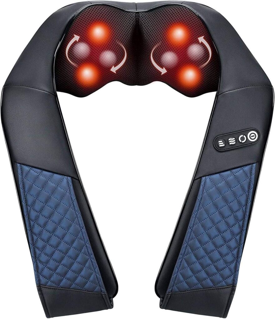 Neck and Shoulder Massager with Heat Shiatsu Back Massage Pillow with 3D Deep Tissue Kneading for Foot, Legs, Body Muscle Pain Relief, Use at Home, Office & Car
