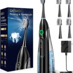Electric Toothbrush with Water Flosser Combo, 3 Sonic Cleaning Modes, 5 Flossing Speeds, 4 Brush Heads, Portable Flossing Toothbrush for Adults Teeth Cleaning for Plaque Removal