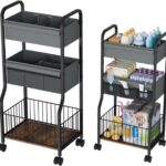 3-Tier Baby Diaper Caddy Cart Organizer, Nursery Organization with with Lockable Wheels & 4+3 Dividers, Durable Metal Utility Cart for Nursery, Bedroom, Bathroom
