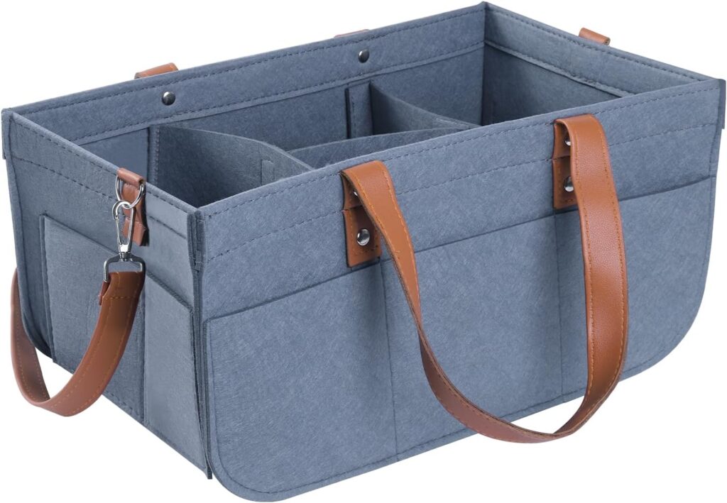 lefeke Diaper Caddy Bag,Car Organizer and Storage,Caddy Organizers with Handles and Straps, Baby Bottle Organizer for Nursery,Portable Baby Diaper Caddy(Grey)