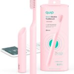 Quip Smart Sonic Toothbrush for Adults – Timed Electric Toothbrush with Bluetooth & Rewards App – Replaceable Brush Head, Soft Bristles, Metal Handle, 3 Month Battery Life – Travel Brush – All-Pink