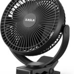xasla 10000mAh Portable Clip on Fan, 8 inch Rechargeable Battery Operated, 24 Hours Work Time, Quiet USB 4 Speeds Personal, Ideal for Outdoor Camping Golf Cart Home Office Black