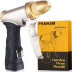 FANHAO Garden Hose Nozzle, 100% Heavy Duty Metal Spray Nozzle High Pressure Water Nozzle with 4 Patterns for Watering Garden, Washing Cars and Showering Pets – Full Brass Nozzle + ABS Non-Slip Grip