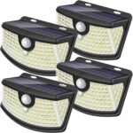 Aootek New Solar Motion Sensor Lights 120 LEDs with Lights Reflector,270° Wide Angle, IP65 Waterproof, Step Lights for Front Door, Yard, Garage, Deck (Front Button 4-Pack)