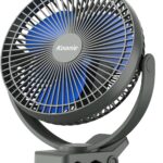 Koonie 10000mAh Rechargeable Portable 8-Inch Clip-on Fan, USB Car Fan 4 Speeds, Sturdy Clamp for Office Desk, Golf Cart, Stroller, Outdoor, Travel, Camping, Tent, Gym, Treadmill