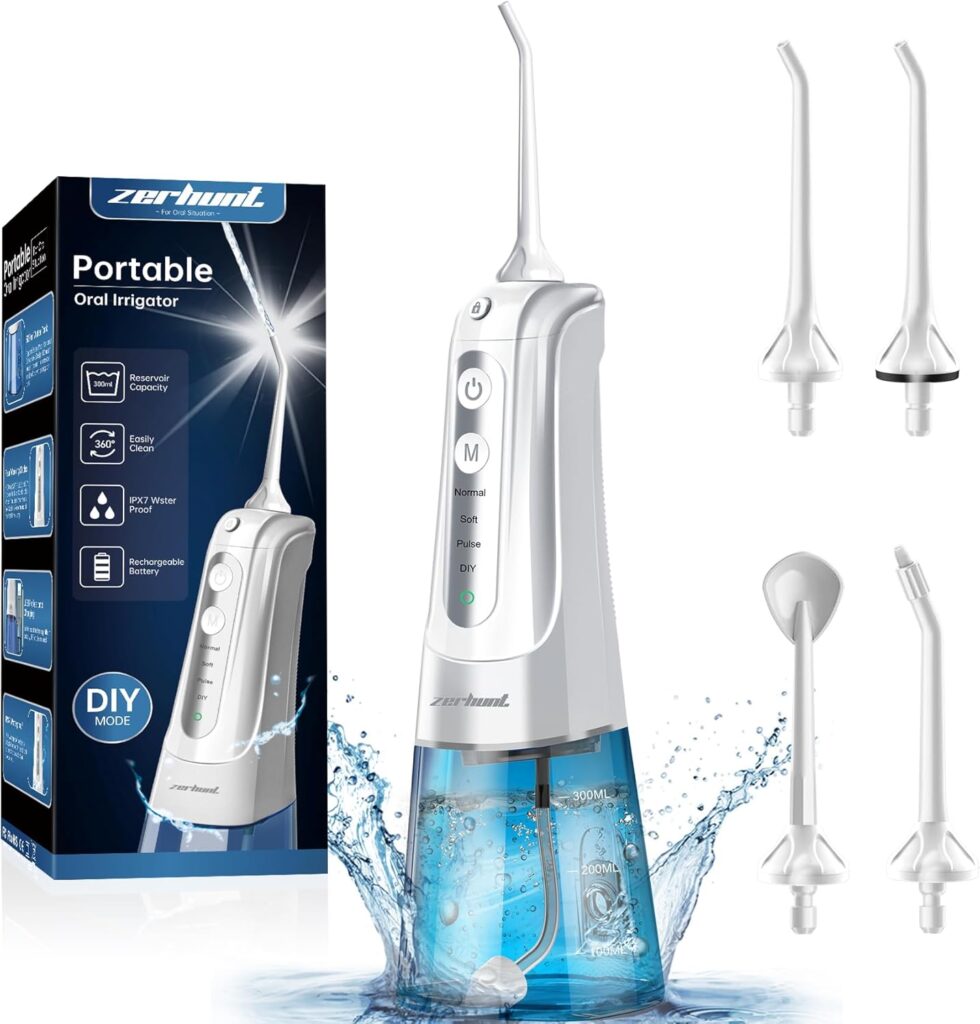 Water Flosser Pick for Teeth: 4 Modes Cordless Portable Water Flossers Teeth Cleaner Rechargeable 300ML IPX7 Waterproof Oral Irrigator Flossing Cleaning Picks for Home Travel