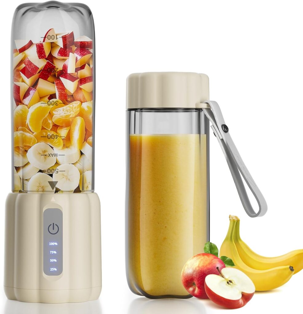 COKUNST 17Oz Portable Blender with 6 Blades, USB-C Rechargeable Personal Smoothie Maker for Shakes & Juices, Compact Mini Mixer for Home, Office & Travel