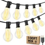 100FT LED Outdoor String Lights, Waterproof Patio Lights with 32 Shatterproof Dimmable 2700K A39 Bulbs Hanging Lighting for Outside Backyard