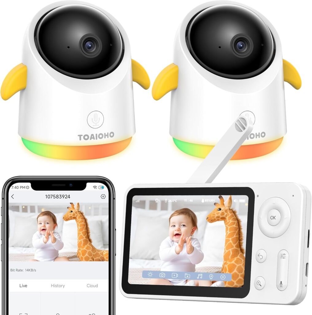 Baby Monitor with 2 Cameras and Audio WiFi/No WiFi: Baby Monitor WiFi Smartphone APP Control NightVision 4.3′ Screen Smart Video Baby Monitor with Remote PTZ 2-Way Talk Motion & Cry Alert iOS/Android