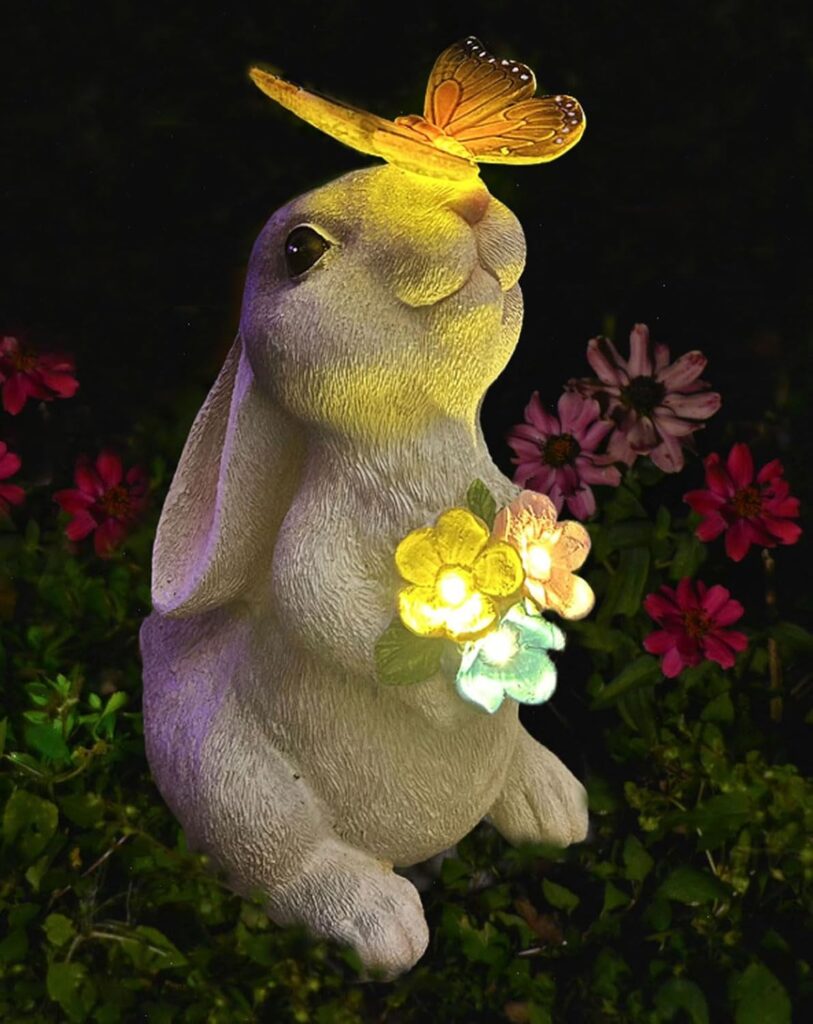 YODY Solar Garden Statues Outdoor Decor- Yard Decorations for Patio, Balcony, Backyard, Lawn Ornaments – Rabbit Figurines with LED Light- Unique Birthday House Warming Gifts for Women, Mom, Grandma