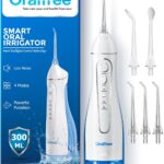 Oralfree Water Dental Flosser Cordless for Teeth Cleaning – 4 Modes Oral Irrigator 300ML Braces Flossers Cleaner, Rechargeable Portable IPX7 Waterproof Powerful Battery for Travel Home