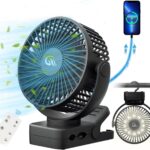 Portable Fan with Remote Control & Timer & LED Lights, 60hrs 12000mAh USB Rechargeable Battery,Clamp/Hanging/Stand Up, Small Clip on Fan for Baby Stroller, Bed, Desk, Camping Tent, Travel