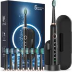 Rtauys M5 Sonic Electric Toothbrush for Adults and Kids – Rechargeable Electric Toothbrush Kids Ages 12+ and Adults with 8 Brush Heads & Travel Case, 120 Days Battery Life – Black