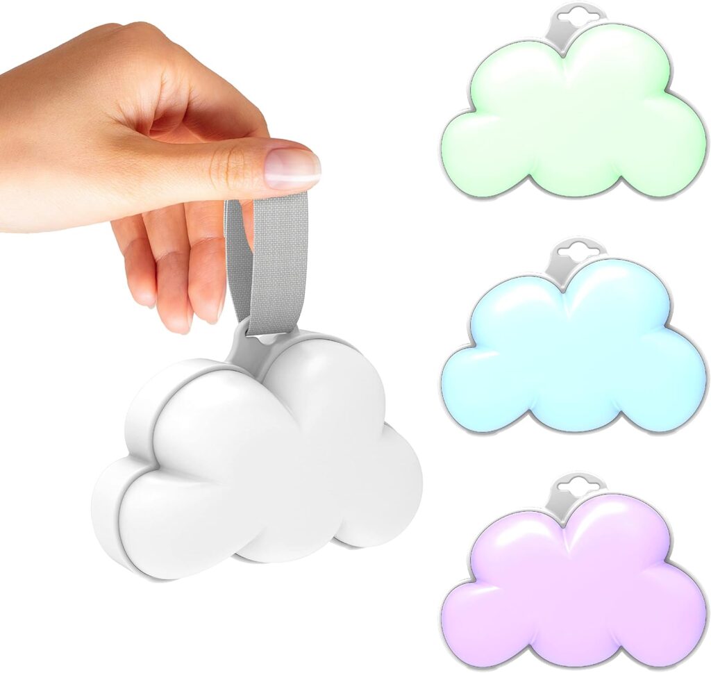 Pure Enrichment PureBaby Cloud Portable Sound Machine and Night Light – 15 Soothing Sounds, Travel Friendly, Battery Operated, Ideal for Baby and Kids on The Crib, Stroller, Headrest, and More