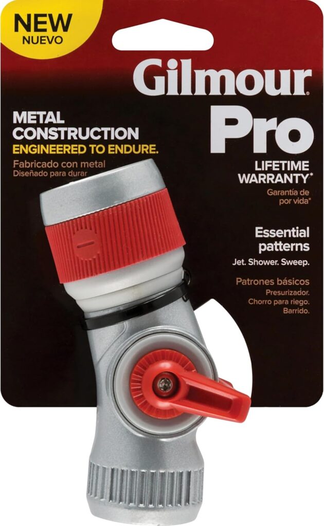 Gilmour Pro 3 Pattern Utility Hose Nozzle with Insulated Grip, Heavy Duty Hose Nozzle for Watering and Cleaning
