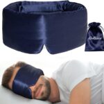 100% Natural Silk Eye Mask for Women Men, Soft Pressureless Cooling Blackout Eye Covers for Sleeping, Large Size Sleep Mask fits All Heads Adjustable, 1PC, Navy Blue