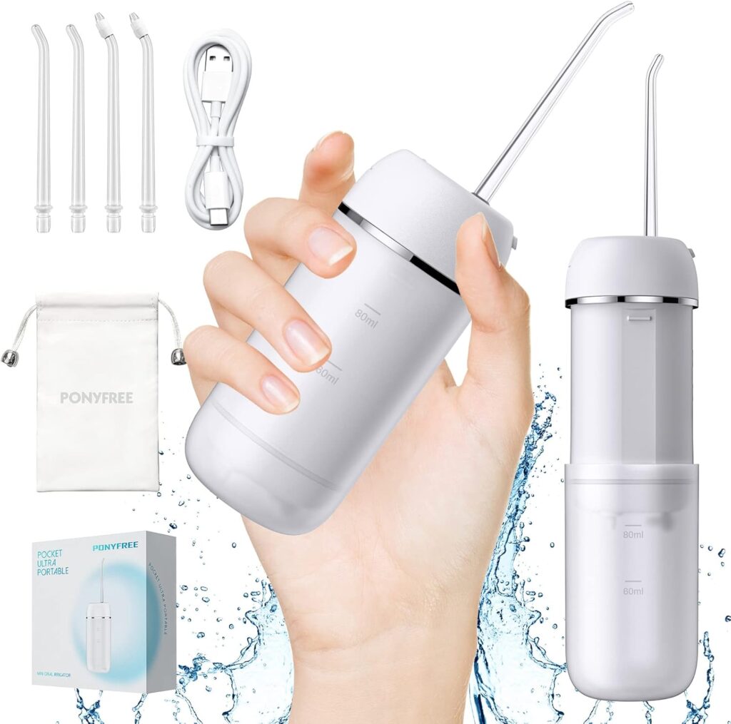 Water Flosser Cordless for Teeth, PONYFREE Mini Portable Oral Irrigator with 9 Pressure Modes, Teeth Cleaner Pick, Unique Pressure Stabilization Technology, IPX7 Waterproof for Home Travel