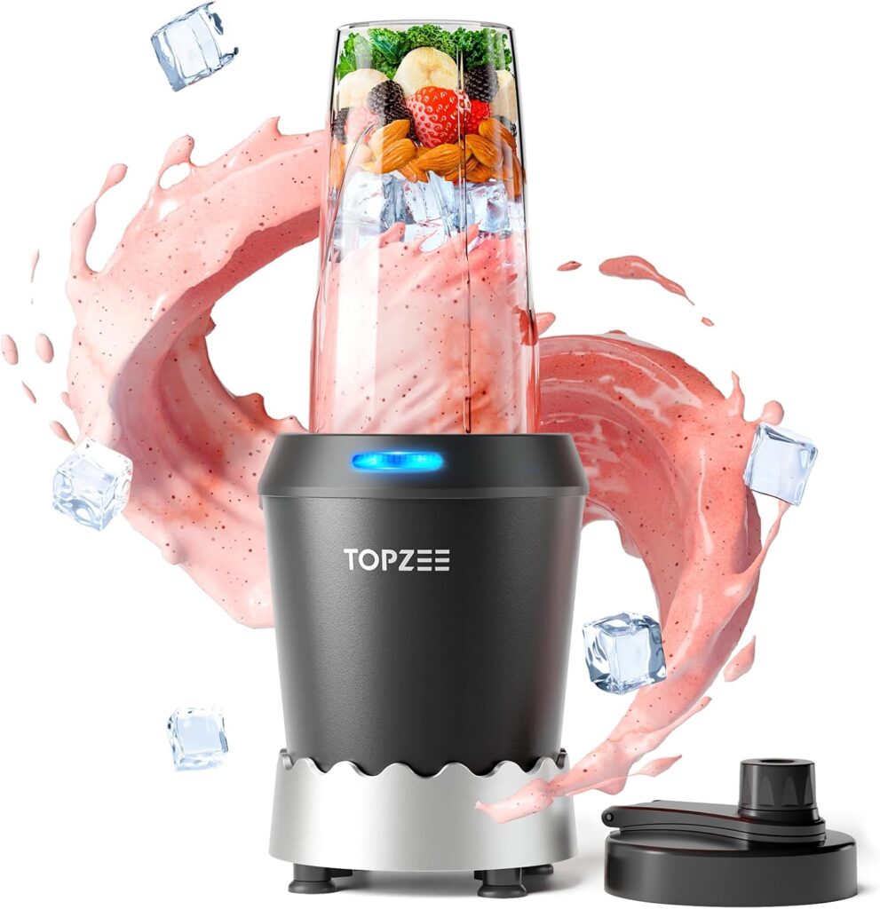 TOPZEE Personal Smoothie Blender – 1000W Single Serve Smoothie Maker with 24oz Portable Travel Cups, Ideal for Protein Shakes, Frozen Drinks, and Kitchen Use