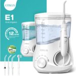 COSLUS Electric Water Flosser for Teeth: Professional Dental Pick for Orthodontic, Sensitive Gums, Braces – 12 Pressure Settings & ​​5 Multi-Functional Tips for Multiple Users, Home Use, White, E1