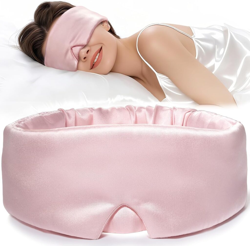 LitBear 100% Mulberry Silk Sleep Mask for Women & Men, Soft and Comfortable Eye Mask for Side Sleepers, Blackout Sleeping Mask for Home, Travel, Office, or Napping (Pink)