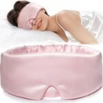 LitBear 100% Mulberry Silk Sleep Mask for Women & Men, Soft and Comfortable Eye Mask for Side Sleepers, Blackout Sleeping Mask for Home, Travel, Office, or Napping (Pink)