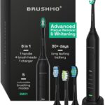 Brushmo Super Sonic Electric Toothbrush with 4 Replacement Heads – Rechargeable Electronic Tooth Brush for Adults with 5 Customizable Modes – IPX7 Waterproof & Long-Lasting Battery – Black
