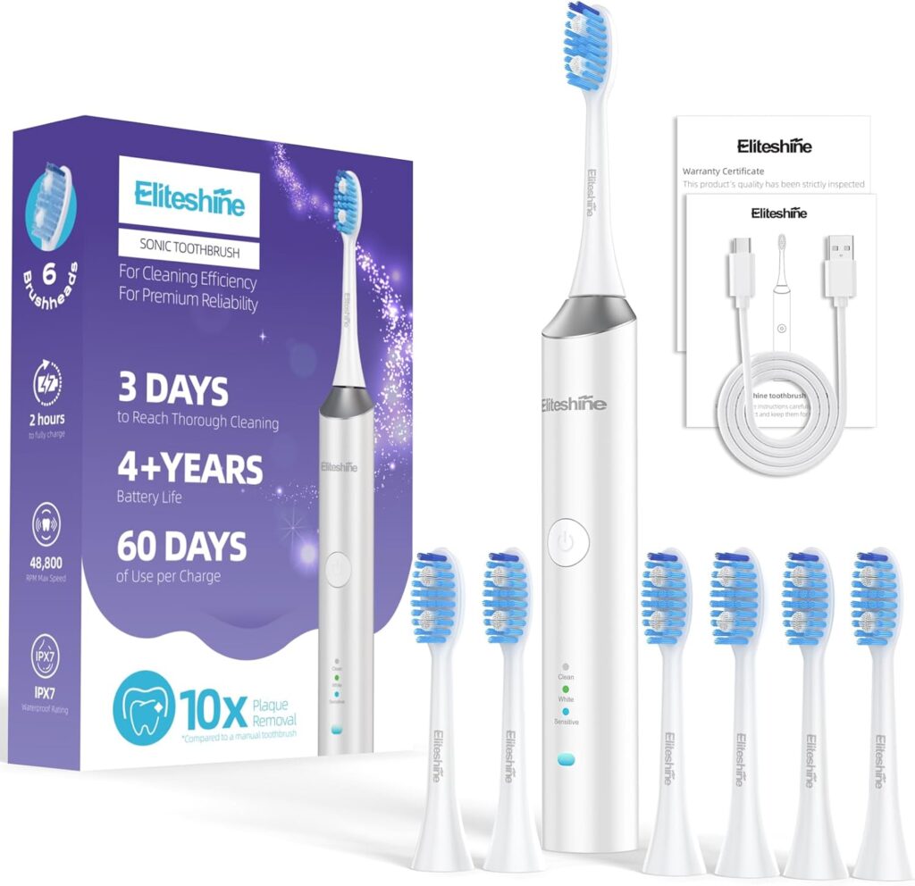 Sonic Electric Toothbrush for Adults and Teens,5+Years Battery Life, 48,800, Quiet Operation, Rechargeable,Genuine Waterproof, Operated Powered Tooth Brush,RelieveToothHealthProblems