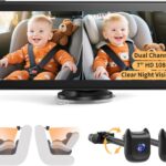 Dual Car Camera Baby Monitor with 6.9″ Split Screen-1080P HD Carseat Camera for 2 Kids with 360° Full Rotation-Night Vision, Auto-Detail Enhancement, 2 Power Ways, Easy Install, for Twins & Siblings