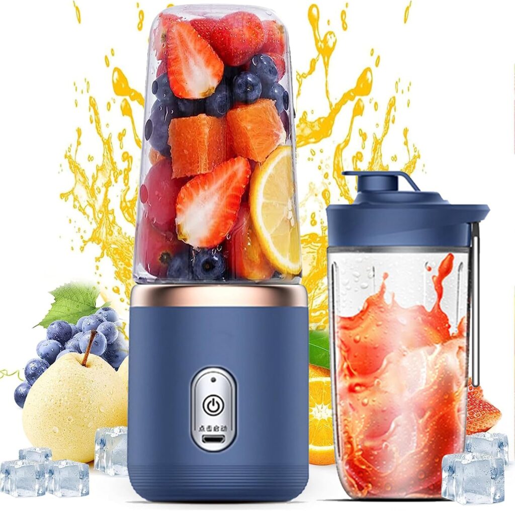 Portable Blender, Personal Blender USB Rchargeable, Mini Blender for Shakes and Smoothies, 400ML Portable Fruit Veggie Juicer Cup With 6 Blades and Travel Lid, Handheld Blender for Travel Gym Kitchen