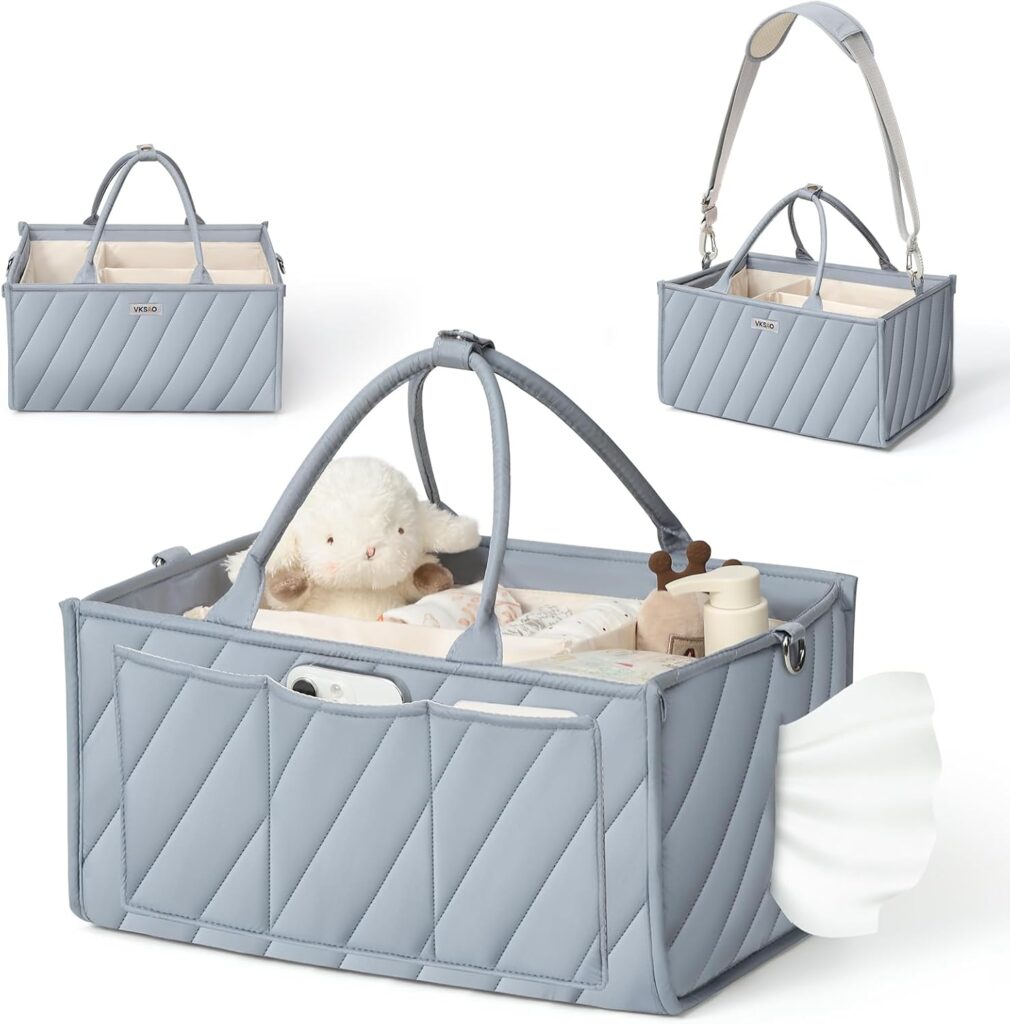 Baby Diaper Caddy with Adjustable Shoulder Strap – Multi-Functional Organizer Diaper Bag Gift for Newborn Essentials, Baby Registry must-have, Wipes & Changing Needs with Straps for Stroller