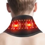 Cordless Neck Heating Pad with Massager, Heated Neck Massager for Neck Pain, 3 Heat & 3 Vibration Levels, Heated Neck Wrap with Red Light, Gift for Dad, Mom, Friends