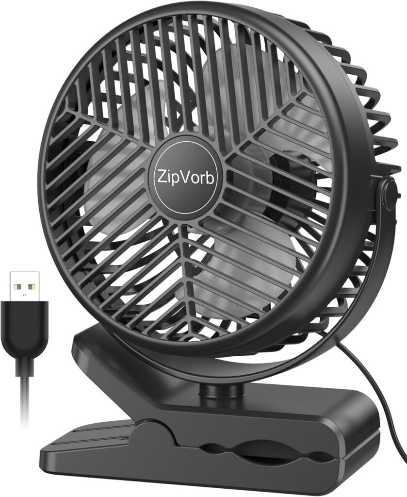 Clip-on Desk Fan, 3-Speed USB-Powered, Ultra Quiet Small Fan with Clamp for Grow Tent Bed Office Dorm Bedroom Stroller