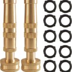 Hourleey Adjustable Twist Hose Nozzle, 4″ Heavy-Duty Brass Hose Nozzle with 10 Garden Hose Rubber Washers, 2 Pack
