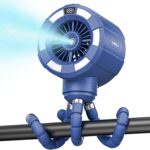 6000mAh Misting Fan for Stroller, 3 Speeds Portable Clip Fan with Intermittent/Continuous Spray, 14H Cooling, Detachable Mount, Timer & Night Light for Baby (100ML Water Tank)-Darblue vine