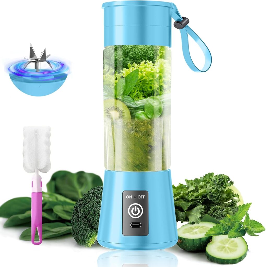 Cordless Personal Portable Smoothie Blender – 2025 Upgraded Mini Blender with 6 Blades, Type-C Rechargeable, 13Oz Juice Cup BAP Free Freshly Squeezed in Travel/Sports/Office/Home