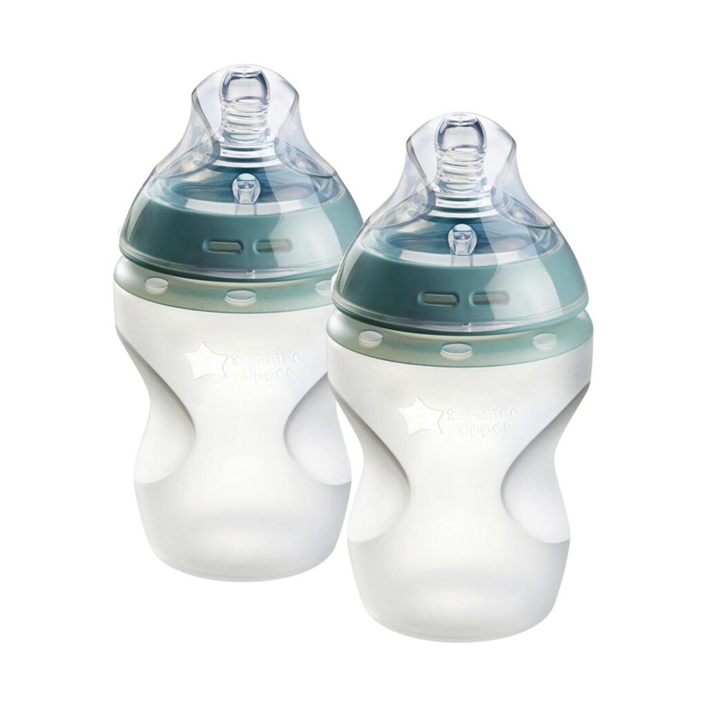 Tommee Tippee Natural Start Anti Colic 9 oz BPA Free Silicone Baby Bottles, 0+ Months, Silicone Feels Like Mother’s Skin, Slow Flow Breast-Like Nipple, Clear, Pack of 2