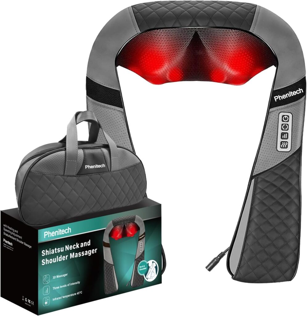 Shiatsu Neck and Back Massager with Heat-3D Deep Tissue Kneading Pillow for Pain Relief,Neck and Shoulder Massager for Full Body Muscle Relaxation for Home/Office/Car Use,Gift for Men Women