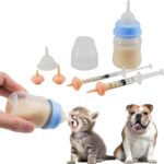 Pet Feeding Bottle and Syringe Set for Puppies and Kittens(1 Bottles,2 Syringes,6 Nipples), Blue