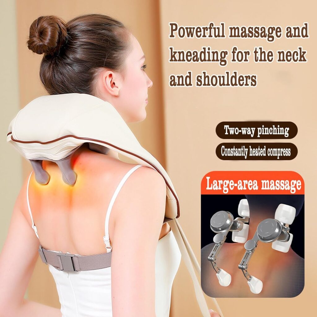 Neck Massager – 2025 New Lymphatic Massager with Heat, Cordless Shiatsu Neck and Shoulder Massager for Pain Relief Deep Tissue, 3-Speed Adjustable Modes (White)