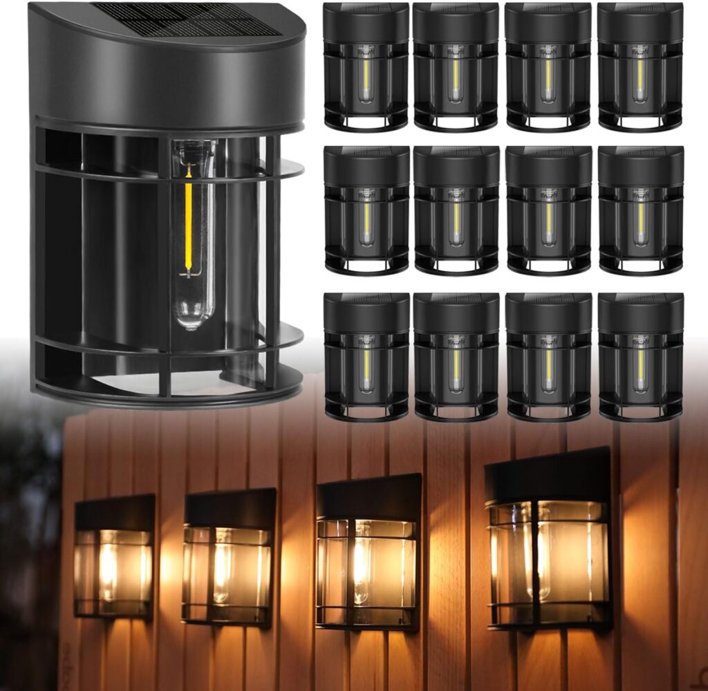 Solar Fence Lights, 12 Pack Waterproof Solar Lights Outdoor, Outdoor Solar Lights for Fence Garden Yard Step Deck Stairs