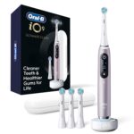 Oral-B iO Series 9 Limited Rechargeable Rose Quartz Electric Toothbrush with (2) Ultimate Clean and (1) Gentle Care Replacement Brush Heads, White, Travel Case-White and Charger