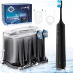 2-1 Professional Electric Toothbrush with Water Flosser, 3800VPM Ultrasonic Water Dental Flosser Toothbrush Combo- 4 Modes & 4 Intensity Levels, Brushing & Flossing for Home and Travel, Black