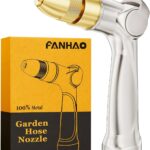 FANHAO Professional Heavy Duty Garden Hose Nozzle, 100% Metal Thumb Control Water Nozzle with Brass Tip, High Pressure Adjustable Water Hose Sprayer for Lawn & Plant Watering, Car & Pet Washing