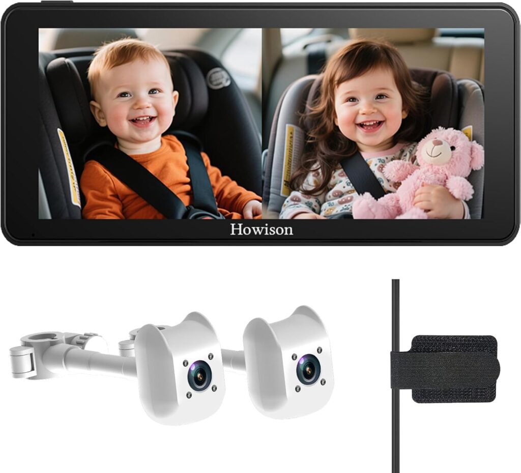 6.86” Dual Car Camera Baby Monitor, 1080P Baby Car Camera with IR Night Vision, 150° Wide Angle, USB Powered, Easy to Install, Real-Time Rear Seat Monitoring, Safety for Kids and Newborns