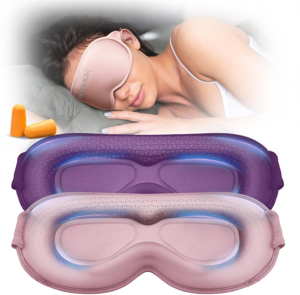 Weighted Eye Mask for Sleeping 2 Pack – 3D Contoured Sleep Masks for Women Men, Blackout Eye Mask for Travel, Meditation, Airplane, Memory Foam, Adjustable Strap Purple Pink